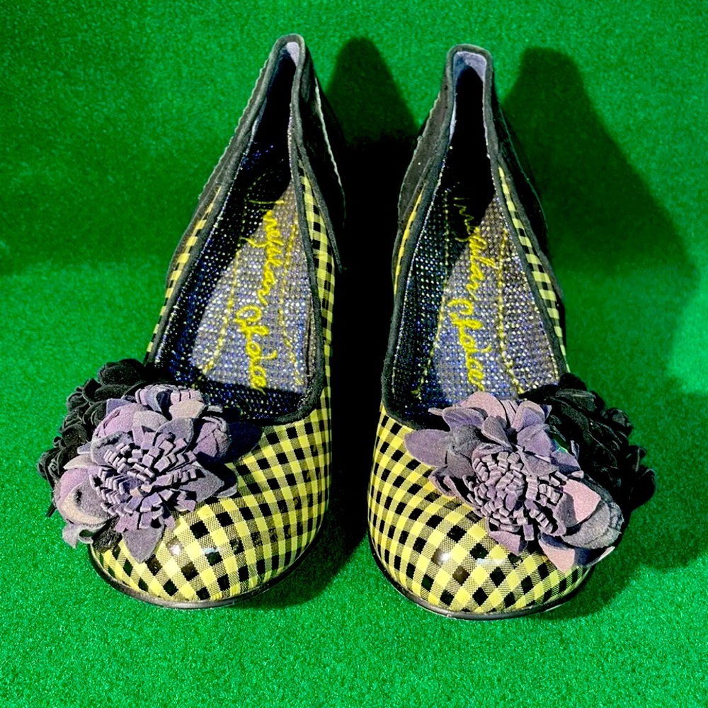 Irregular Choice Yellow & Black Gingham Heels with Floral Toe. Euro Size 36.5